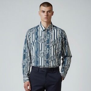 Ted Baker Chorley Butterfly Stripe Print Shirt Mens Sz XL Blue Long Sleeve New